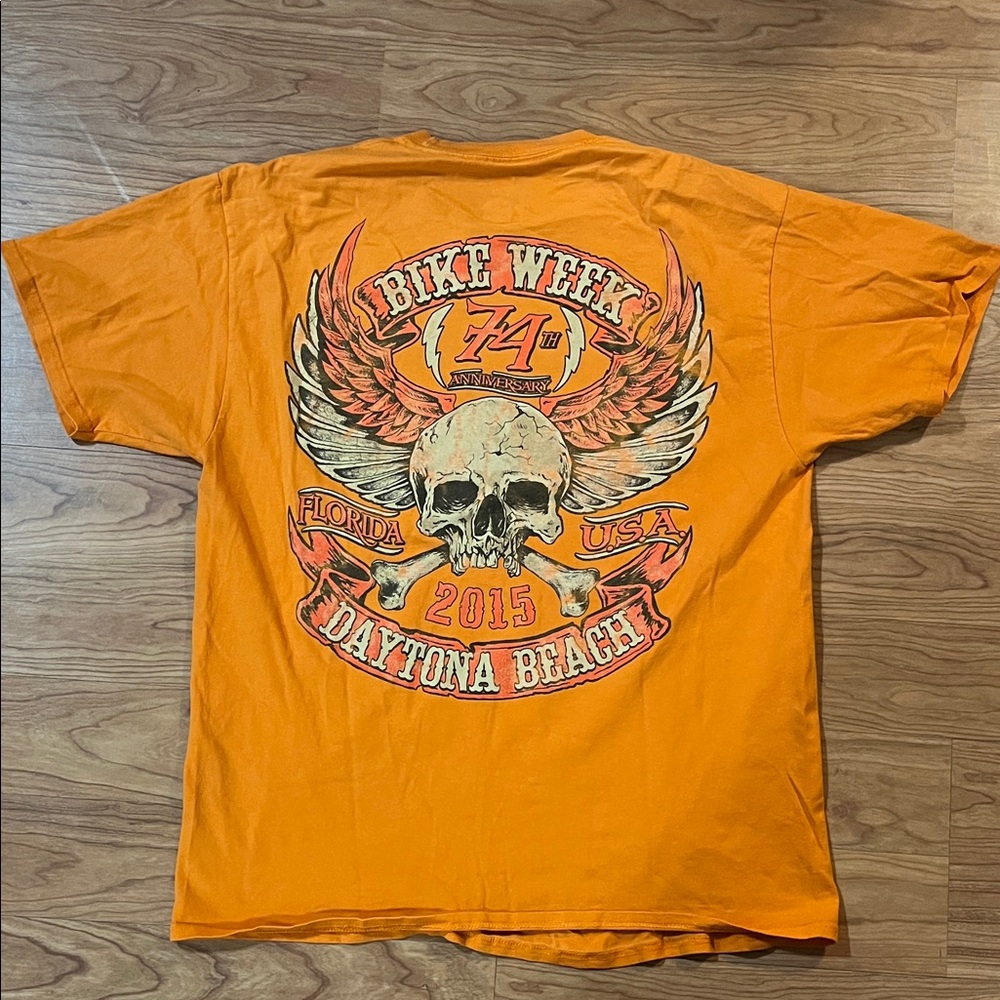 2015 Daytona Bike Week Motorcycle skull orange shirt Size Large
